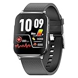 Knauermann Knauermann Pro 2 Plus (2023) Schwarz - Gesundheitsuhr Smartwatch - OSRAM Sensoren - Brustkorb EKG + HRV Funktion - BT Bluetooth - Schlafapnoe - Blutdruck - Silikonband Schwarz, 14-24