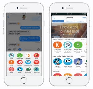 Die neue Messaging App in iphoneOS 10, auf dem Iphone 7.