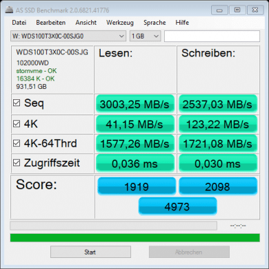 AS SSD Bench ohne Gaming Mode