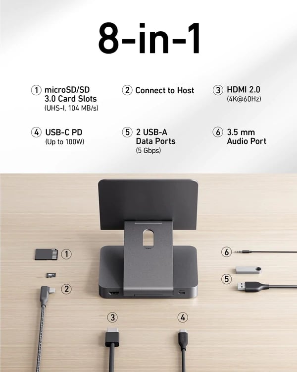 Anker 551 Tablet Stand 8-in-1 USB-C Hub