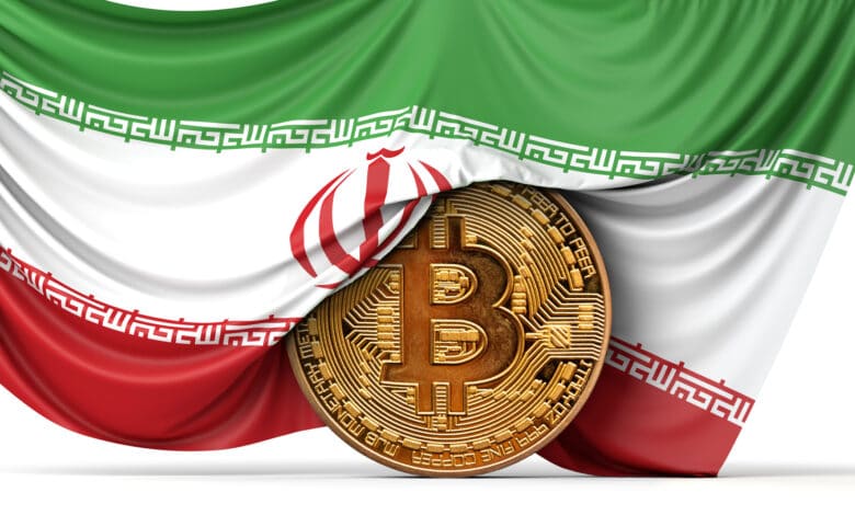 Iranische Flagge mit Bitcoin