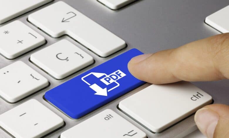 Blauer PDF-Button auf Tastatur