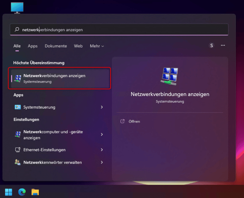 Windows 11 Neztwerkverbindungen aufrufen
