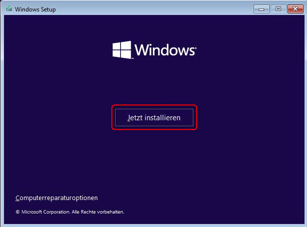 Starten der Windows-Installation