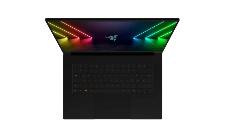 The Chroma keyboard and black touchpad of the Razer Blade 15