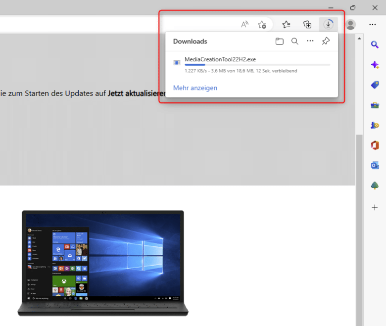 Anzeigen der aktuellen Downloads in Microsoft Edge