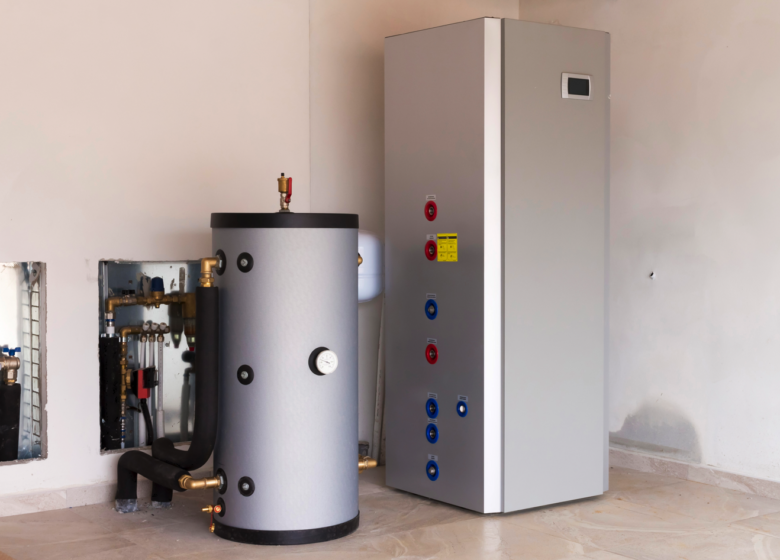 An air-to-water heat pump with storage tank in the boiler room