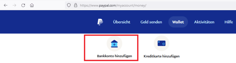 PayPal: Bankkonto hinzufügen