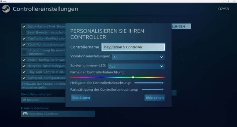 PS5-Controller Steam Einstellungen