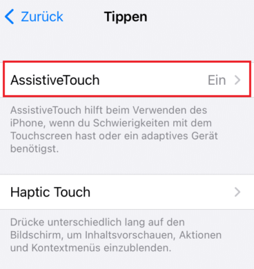 Bildschirmaufnahme iPhone Assistive Touch 3