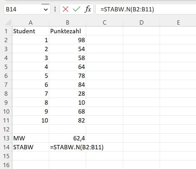 Standardabweichung N in Excel