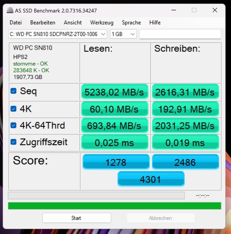 HP Spectre x360 14 2023 AS SSD Benchmark