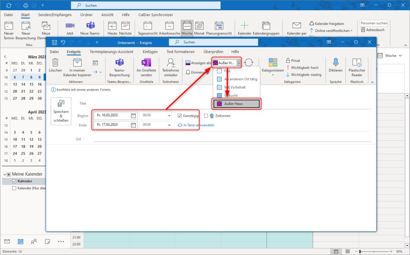 In Outlook Kalender Abwesenheit Eintragen 