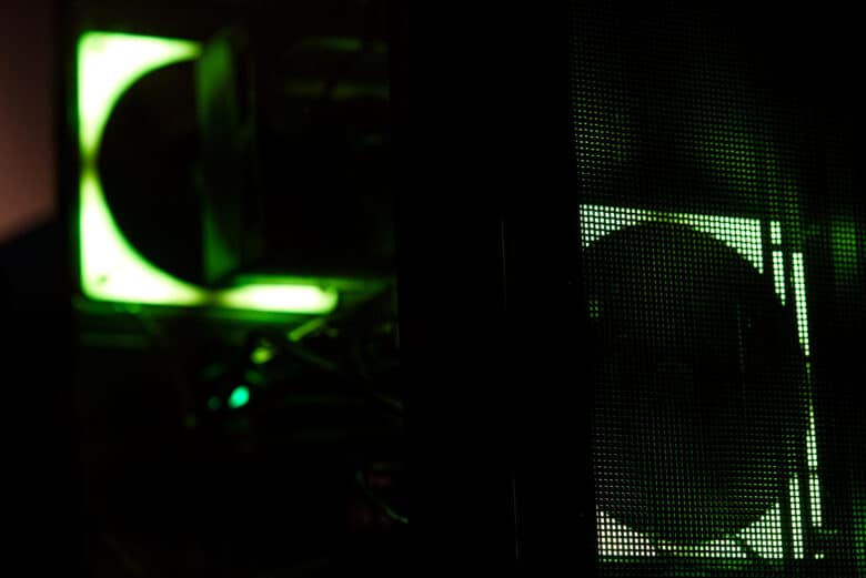 Green illuminated Thermaltake TOUGHFAN 14 RGB in case fan review