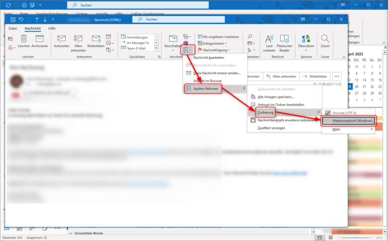 Outlook Email Text fehlt immer noch? Versuche es mit einer anderen Zeichenkodierung
