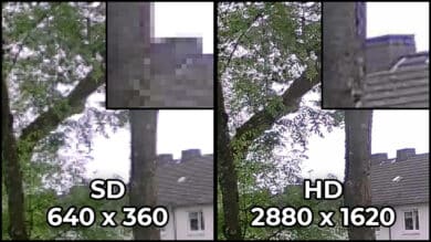 Vergleich Ausschnitt SD (links) und HD-Auflösung (rechts) der Zosi C296 Kamera.