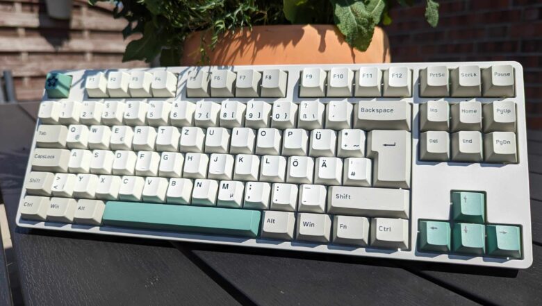 The 80%-TKL layout features the missing numpad with delimited arrow keys.