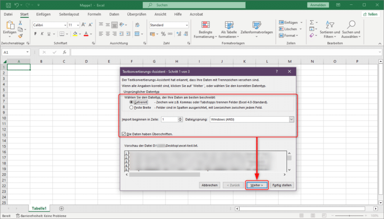 Der Import-Assistent in Microsoft Excel führt dich Schritt für Schritt durch den oftmals heiklen Importprozess.