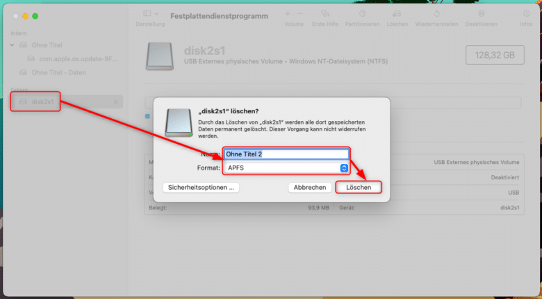 Formatieren und Secure Erase in einem Tool: In Mac OS stehen dir gleich zahlreiche Einstellungen zur Verfügung.