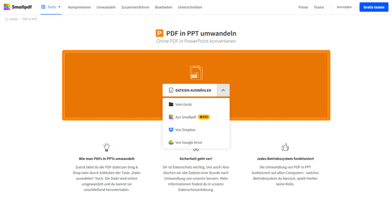 Keine Installation notwendig und direkt einsatzbereit: SmallPDF bringt eine ganze Sammlung verschiedener PDF-Tools mit