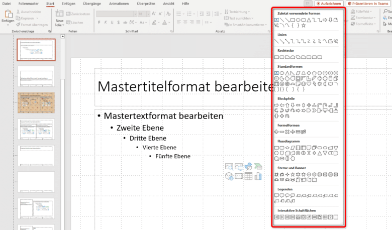 Microsoft PowerPoint bietet dir bereits eine große Palette an Formen, die du direkt im Dokument aufziehen kannst.