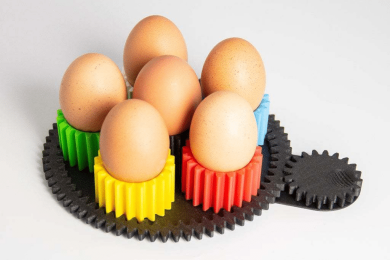 Für alle Drehteller-Fans und Mechanik-Begeisterten sind die rotierenden Eierbecher auf jeden Fall einen Druck wert. Quelle: DIGITANG3D von Cults3D