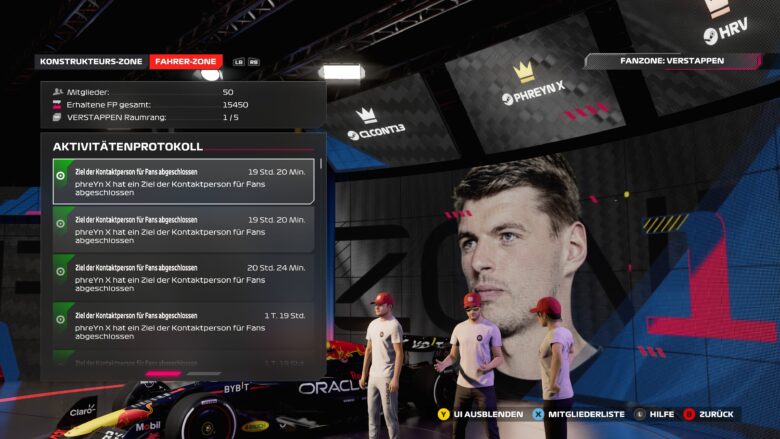 Screenshot aus F1 24 zeigt die Fanzone von Max Verstappen