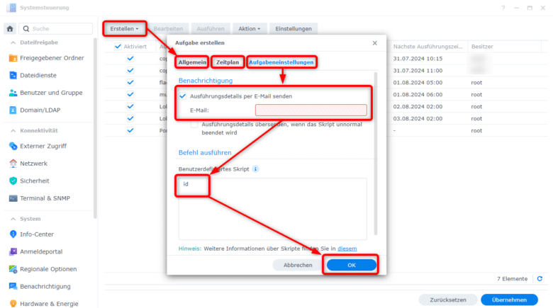 Ein simples id gibt dir deine Benutzer-ID und Gruppen-ID aus. Das Ergebnis landet direkt in deinem E-Mail-Postfach. Alternativ könntest du den Befehl auch per SSH-Konsole eintippen, doch deren Einrichtung ist eine andere Geschichte.