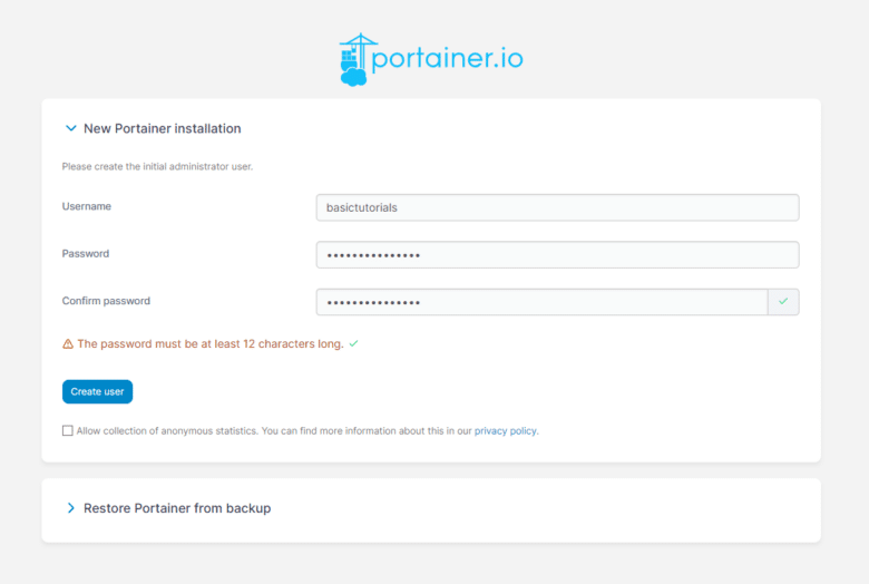 Portainer läuft? Zeit für einen Admin-User.